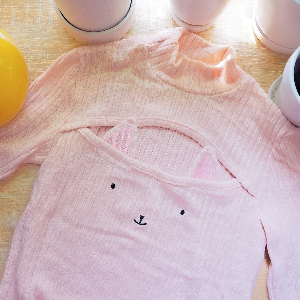 Cat keyhole cut out kawaii mock neck sweater